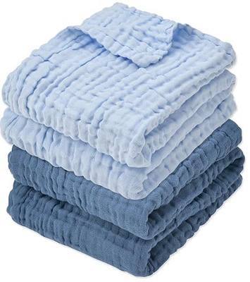 Aablexema Muslin Baby Blanket 6-Layer 43"x43", 2-Pack, Light Blue & Navy | Soft Cotton Receiving Blanket for Infant Swaddle Blanket Toddler Boys Girls Bath Towel, Newborn Essentials