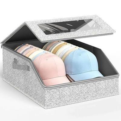Hat Organizer for Baseball Caps, Stackable Hat Organizer for Closet | Holds up to 24 Caps, Dustproof, With Clear Window, Flip-Top Access, with Handles & Hollow Board Support(Grey)