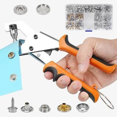Heavy Duty Snap Fastener Tool Kit with 150 Sets Metal Snaps, Snap Button Pliers with 2 Dies, No Pre-Punch Needed Snap Installation Tool for Leather, Fabric, Canvas, Clothing, Bags & DIY Repair(Orange)