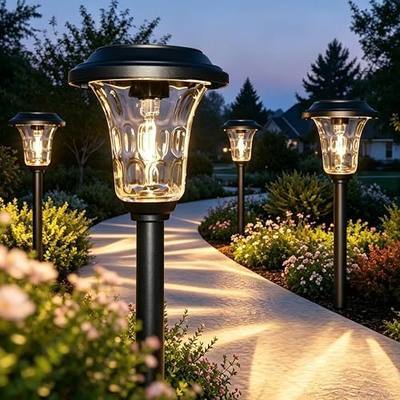 XMCOSY+ Solar Pathway Lights, 6 Pack Waterproof IP65 Solar Lights Outdoor | 40LM Glass metal landscape lighting for garden, yard, driveway, walkway, dusk-to-dawn lighting (warm/cool white)
