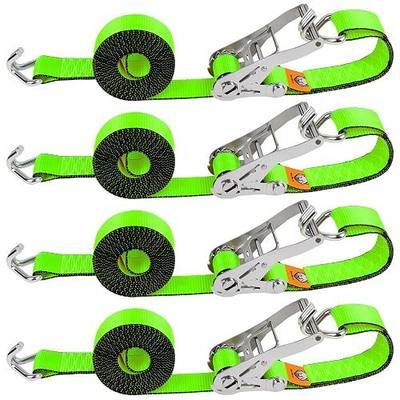 4 Pack Ratchet Straps Heavy Duty, 2" x 20' Tie Down Straps | 10000 LBS Break Strength,Cargo Straps with Double J Hooks for Moving, Trucks, Trailers, Motorcycles, Cargo Securing, Green