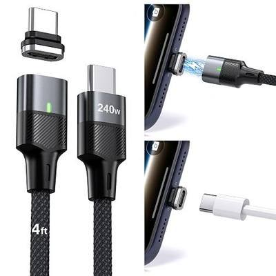 USB C to USB C Magnetic Charging Cable 4FT, No Plugging Required, 24Pin 240W PD Magnet USBC Charger Cord with 480Mbps Data Transfer for Most Type C Devices