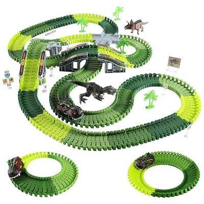 340 Pcs Dinosaur Track Toy Race Car Racetrack Set for Kids 3-6 | Flexible Snap Together Tracks, Best Birthday Gifts for 3 4 5 6 Year Old Boys & Girls, Create a Dino World Playset