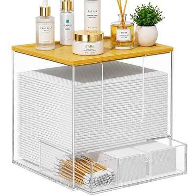 VITVITI Disposable Face Towel Holder for Clean Skin Club, Acrylic Bamboo Facial Towel Holder Box with Drawer, 50 XL Face Towels Container for Bathroom Vanity Makeup, Clear
