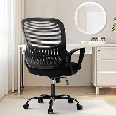 Sweetcrispy Home Office Managerial Executive Chair with Ergonomic Design, Mid-Back Mesh 360° Swivel, Comfortable Lumbar Support, Comfy Arms for Bedroom,Study,Student, Black