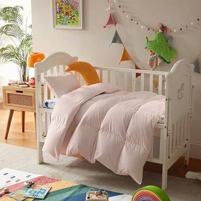 Three Geese Lightweight Toddler Comforter, All Season Down Blanket for Kids, 45x60 Inch Pink Duvet Insert with Soft Cotton Blend Fabric