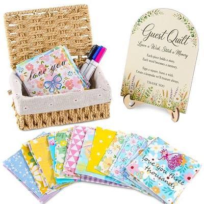 Baby Shower Guest Book Alternative, 66 Pcs Fabric Signature Squares Set with 3 Markers, Wooden Sign Board, Stand & Storage Box, DIY Memory Quilt, Wall Art, Pillow or Keepsake for Baby Shower, Wedding