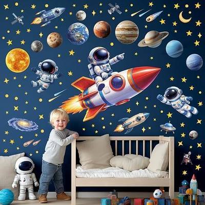 DECOWALL Outer Space Wall Stickers Decals with Astronaut Rocket (SG4-2605) | Large solar system scene with planets, galaxy, stars, UFO and satellites for nursery, bedroom, playroom or classroom decor