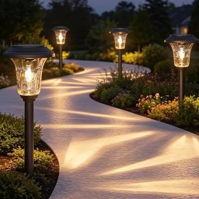 XMCOSY+ Solar Lights Outdoor, 4 Pack Solar Pathway Lights Outdoor | Long lasting, bright 40LM metal garden light for yard, driveway, walkway, backyard, auto on/off (warm/cool white)
