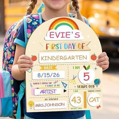 Rainbow First Day of School Sign 12"x10", First and Last Day of School Board, Reusable Back to Class Kids Chalkboard for Daycare Preschool Pre-k Kindergarten, Easy to Write & Clean Board