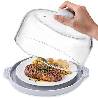 2 in-1 Glass Microwave Cover for Food-10.23” Tempered Glass Microwave Splatter Cover & Food Grade Silicone Tray with Anti-Scald Handles,Tall Glass Plate Guard with Vent Holes-BPA Free,Dishwasher Safe
