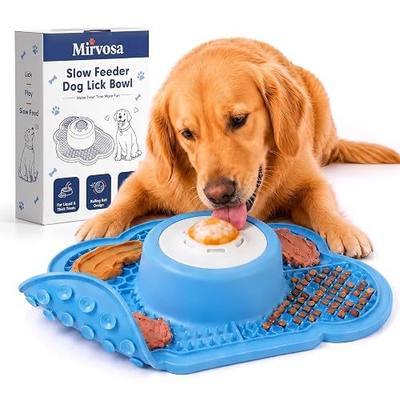 Slow Feeder Dog Bowl and Lick Mat for Liquid and Thick Treats - 8.5oz Anti Slip Dog Lick Bowl with Rolling Ball - Interactive Enrichment Toy for Small Medium Large Dogs (Blue)