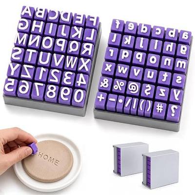 Alphabet and Number Clay Stamp Set with Uppercase, Lowercase and Symbols | Custom Pottery Stamps for Ceramic Decorating and DIY Handmade Clay Projects, Includes Letters, Numbers and Symbols, Purple