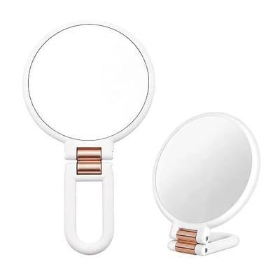Travel Mirror with Magnifying Glass, Portable Double-Sided Folding Handheld Mirror, hangable, for Women's Detailed Makeup, Eyelash and Eyeliner Application, Suitable for Shaving and Grooming (White)