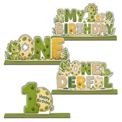 4PCS Dinosaur Decor 1st Birthday Party Supplies, Forest 1st Table Centerpieces, Dinosaur Theme Birthday Decorations, Table Centerpieces for One Year Old, Birthday Party Favors