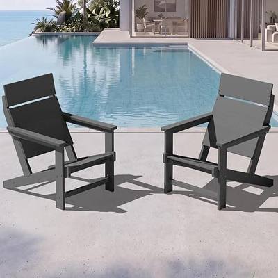 SERWALL Modern Adirondack Chairs, Slatless HDPE Adirondack Chairs, Solid Backrest Plastic Outdoor Chairs Set of 2,Wood-Like Texture-Grey