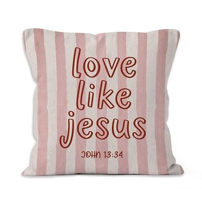 Pink Striped Christian Bible Verse Throw Pillow Cover 18x18, Love Like Jesus Religious Decorative Pillow Covers for Home Bedroom Living Room Couch, Christian Gifts Accent Pillows Cover Pillowcases