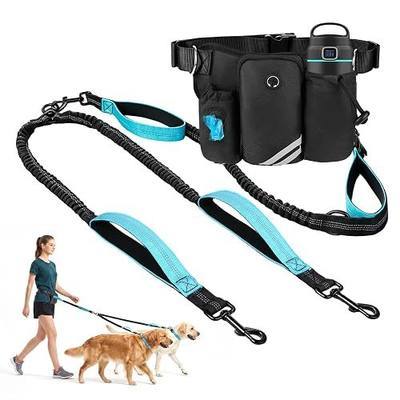 Hands Free Retractable Double Dog Leash, Dual Bungee Waist Belt Reflective | Equipped with adjustable waist fanny pack, perfect for outdoor activities: walking, running, hiking