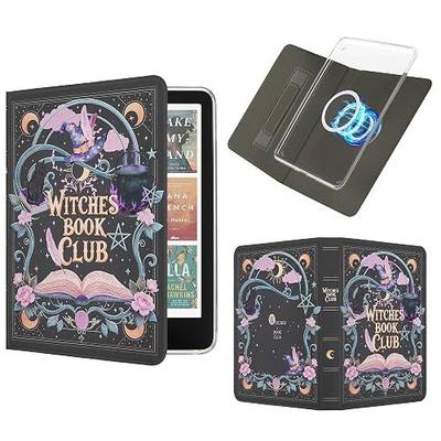Magnetic Book Cover Case for 7'' Kindle Paperwhite & Colorsoft | Magnetic Detachable, Auto Wake/Sleep, Clear PC Case, Soft TPU Edge, Hands-Free Viewing, Hand Strap, Magic Cat