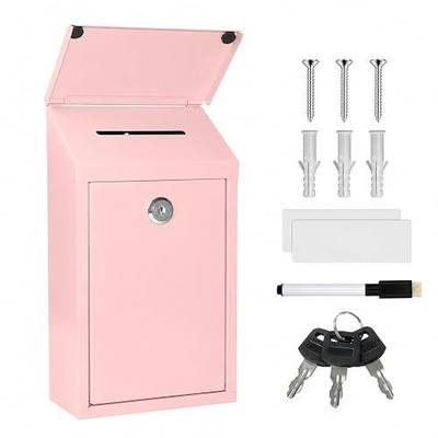 CHONOVO Metal Cash Box 10.2" with 2 Magnetic Whiteboard, Pink | Reusable Magnetic Board, Dry-Erase Marker, Waterproof Lid, 3.94in Slot, 3 Keys for Farm Stands & Donation