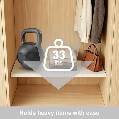 Cream White Tension Shelf for Closet (18.89-35.43 inch) | Expandable Shelves for Closet with Shelf Dividers & Closet Organizers – Adjustable Shelf, Carbon Steel
