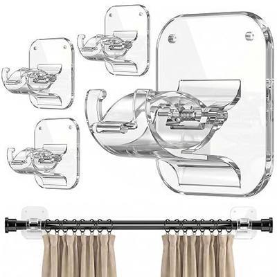 No Drill Curtain Rod Brackets-20LB, 4 Pack Self Adhesive Curtain Rod Holder | Peel and Stick Wall Hooks, Renter Friendly Upgrades for Apartment, Kitchen, Bathroom, Dorm, and RV, Housewarming Gifts