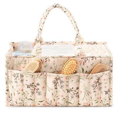 Quilted Diaper Caddy Organizer with Handle, Portable Nursery Storage Basket | Floral Car Caddy Organizer for Changing Table, Gifts for New Parents, Baby Shower, Newborn Essentials (Daisy )