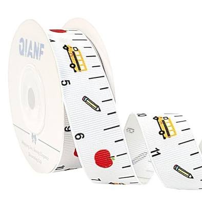 QIANF Grosgrain Ruler Ribbon, 7/8 Inch 10 Yards Printed School Bus Apple Pencil Ribbon for Teacher Appreciation Gifts, Back to School Decorations, Gift Wrapping, Baking Crafts