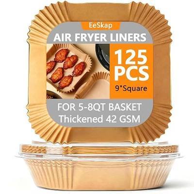 125 Pcs Unbleached Air Fryer Liners 9 Inch, Non-Stick Disposable Parchment Paper Squares for Air Fryer, Microwave, Steamer & Oven – Oil-Proof, Waterproof, Ashesive-Free (8" Bottom)