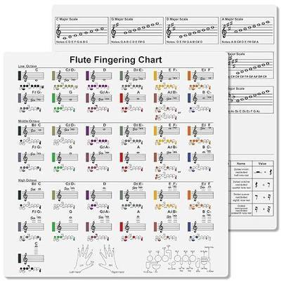 Flute Fingering Chart with All Major Scales, Note Rest & Dotted Rhythm Learning Card, Waterproof Flute Reference Guide for Beginner & Advanced Players