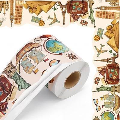 Fuutreo 60 ft Vintage Travel Bulletin Board Border Self Adhesive Rolled Border Trim Back to School Theme Decoration for First Day of School Party Classroom Chalkboard Office Wall Decor