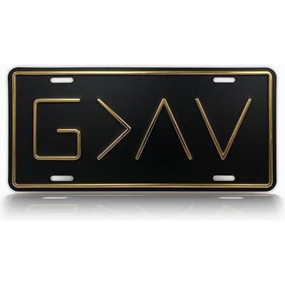 Autobase Black Metal Decorative Front License Plate (6" x 12") | Embossed G>^V - God is Greater Than The Highs and Lows | Vanity Car Tag for the Front of Vehicles