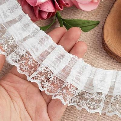 Lace Trim Ribbon, Ruffle Ribbon, 6-Yard Black Lace Ribbon,1.8 Inch Width Blacks Laces Trims, Delicate Floral Pattern Ribbons for Crafts Sewing and Dress Applique Decorations, White