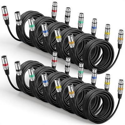 Relaxweex 12 Pcs 25 Feet XLR Cable, 3-Pin XLR Male to Female Premium Balanced Microphone Cable, Stage Grade All Copper Conductors for Studio DJ Podcast Mixers Mics PA System(Multicolor)
