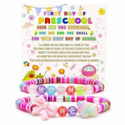 First Day of Kindergarten School/Back to School/First Day of Preschool Bracelet Gifts, Mommy and Me Matching Bracelets Set for Mother Daughter, Bracelet Gift with Card & Gift Box for Pre-K