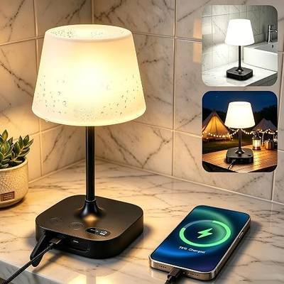 Cordless Shower Lamp Waterproof IP55 8000mAh Outdoor Table Lamp Touch Black | Battery Operated, As Power Bank, 3 Color Temperatures, 5 Brightness Levels; Indoor&Outdoor Use for Bathroom, Camping, Bedroom