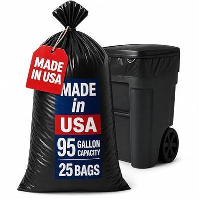 MaxiMite 95 Gallon Trash Bags Heavy Duty, 25 Count - Extra Large Black Garbage Bags 61 x 68, Made in USA Can Liners for Toter and Rollout Carts, Commercial and Industrial