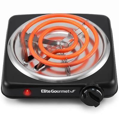 Elite Gourmet ESB200B Single Burner, 1000W Portable Coil Hot Plate, Black | Adjustable temperature control, power indicator light, built-in drip pan for easy cleanup, works with all cookware types