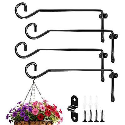 9.94IN Wall-Mounted Plant Hanger – Indoor & Outdoor Hooks for Hanging Plants, Lanterns, Bird Feeders, and Decorative Baskets for Garden, Balcony, Patio, or Home 4Pcs Black