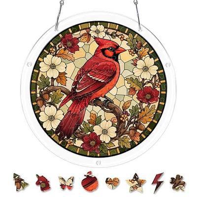 Acrylic Puzzle Suncatcher, Sun Catchers Puzzle for Window Hanging | 7.4 Inch Northern Cardinal DIY Suncatcher Puzzle Gifts for Adults, Women, Men, Wife, Mom, Birds Lover, Home & Garden Decor