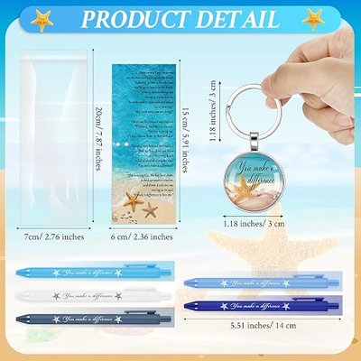 Sayglossy Employee Appreciation Gifts Bulk Starfish Story Keychains You Make a Difference Ballpoint Pens with Motivational Card for Teacher Office Coworker Nurse Appreciation(40 Sets)