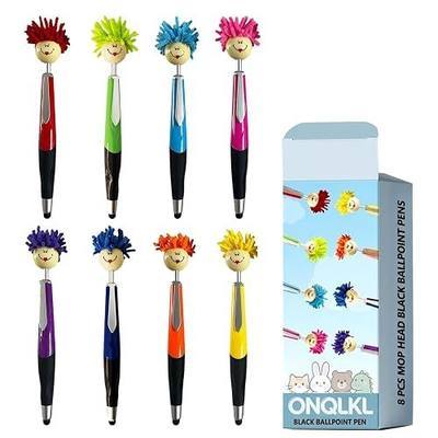 Pens,ballpoint pen,8pcs Mop Head Ballpoint Pens, Funny Mophea Topper Pen with Plush Hair Writing Click Pen Portable Cute Cartoon Multi-function Signing Pens(BLACK ballpoint pen)