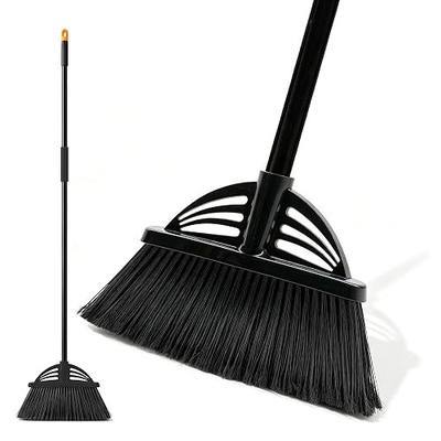 Heavy Duty Broom - 55 Inch Adjustable Long Handle Broom with EVA Soft Grip (Black)