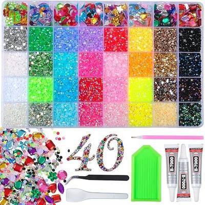 40000Pcs Bedazzling Kit, 40 Colors Resin Rhinestones for Bedazzling, 3mm Flatback Gems with 8 Shaped Gem Mixes, Glue and Tools for Crafts, Nail Art, Diamond Art