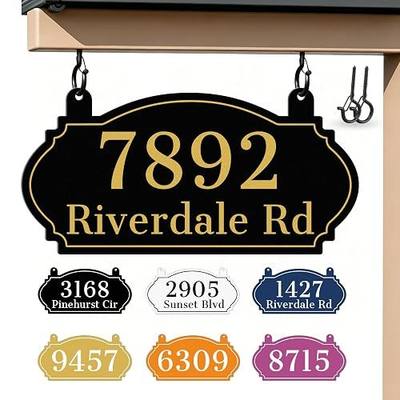 Hanging Address Sign, Mailbox Numbers, Address Signs for Yard, 13" × 7.5" Metal Outdoor House Numbers Plaque, Clear Street Name Display, High Visibility, Easy Installation, Multiple Colors and Fonts Available