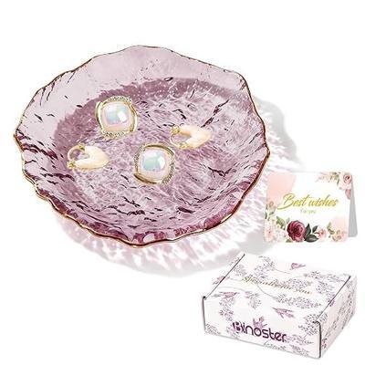 Gifts For Women Purple Jewelry Tray Glass Ring Holder Dish Key Bowl Trinket Dish Bathroom Vanity Organizer Aesthetic Bridesmaid Bride Wedding Engagement Retirement Teacher Gifts For Women Her Coworker