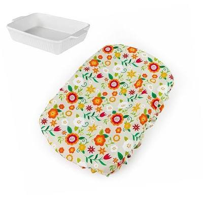 Reusable Casserole Dish Lid for 9”x13 ”Casseroles, Pans, Baking Dishes | Flower Cotton Cloth Fabric Washable, Stretchable, Ideal Casserole Dish Accessories (Yellow)