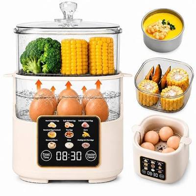 Electric Hard Boiled Egg Cooker & Mini Food Steamer,24H Delay Start with Auto Shut-Off, Touch Control LED Display, 9 Mod, Timer,Rapid Egg Cooker