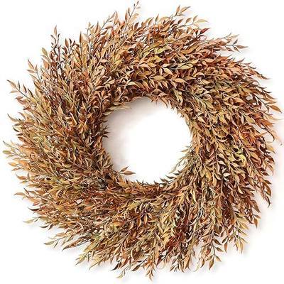 26" Artificial Nandina Wreath for Front Door Fall Decor(Orange-Green) | Fake Boxwood Wreath Faux Autumn Plant,for Window Fireplace Farmhouse Thanksgiving & Harvest Season Outside Decor