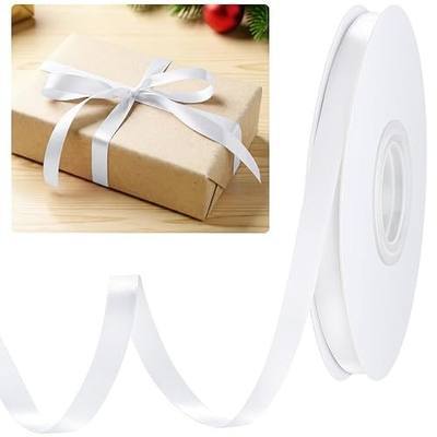 White Ribbon 3/8 Ribbon Pack 50 Yards Fabric Satin Ribbon Double Faced for Gift Wrapping Wedding Decorations Handmade Crafts Floral Hair, for Every Holiday Presents Decorative Ribbons